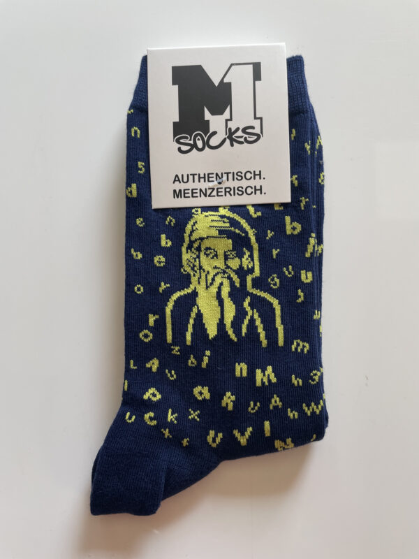 Gutenberg-Socke  "Lettern" - dunkelblau/gelb