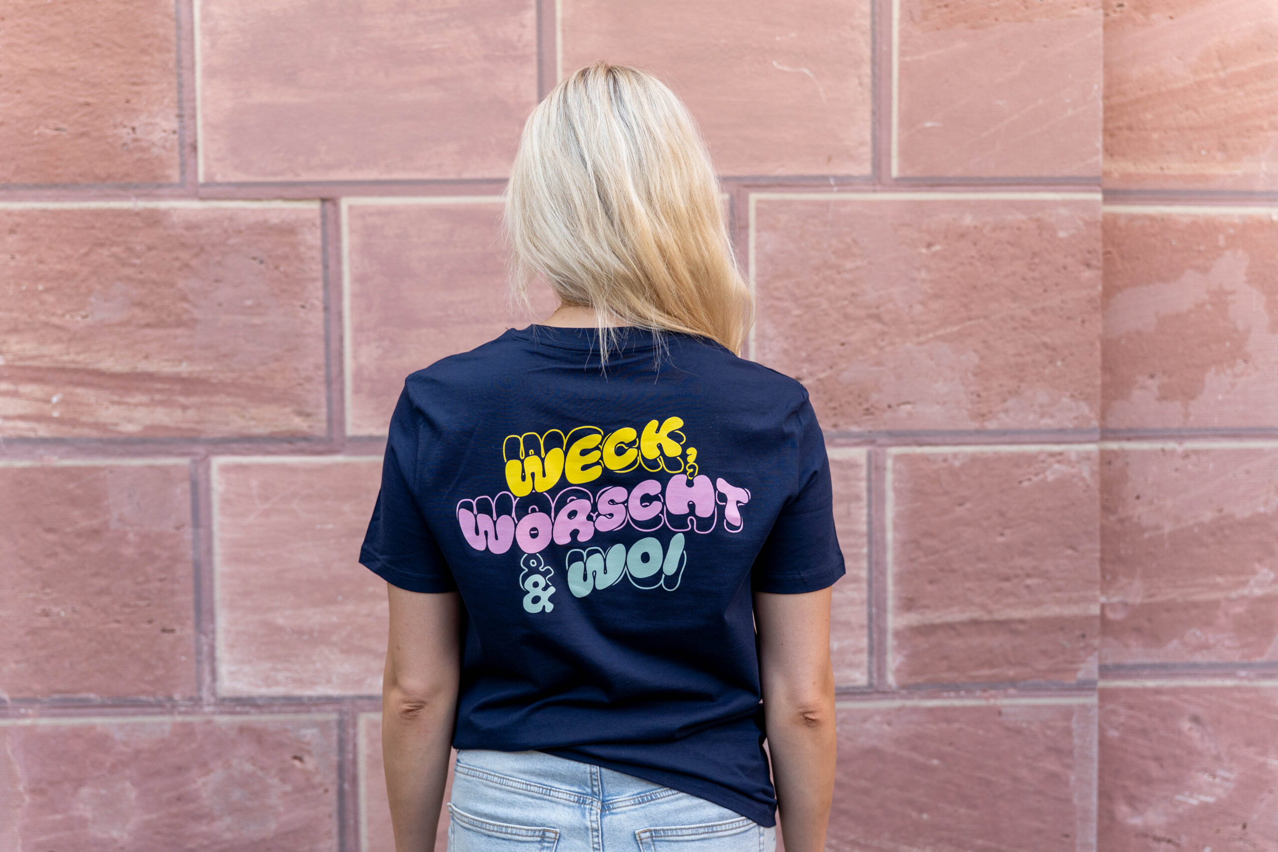 "Weck, Worscht un' Woi" - T-Shirt blau – Bild 2