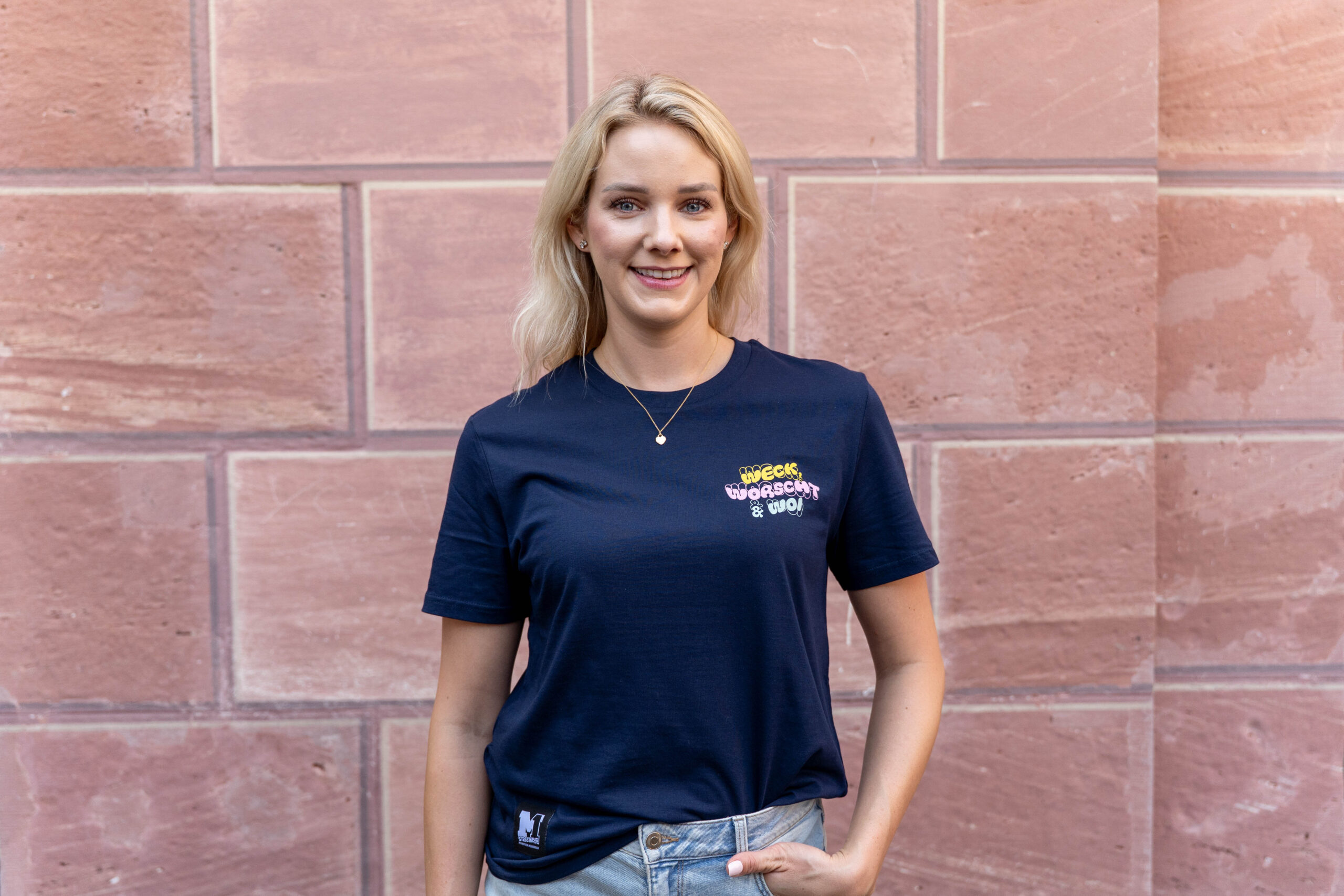 "Weck, Worscht un' Woi" - T-Shirt blau