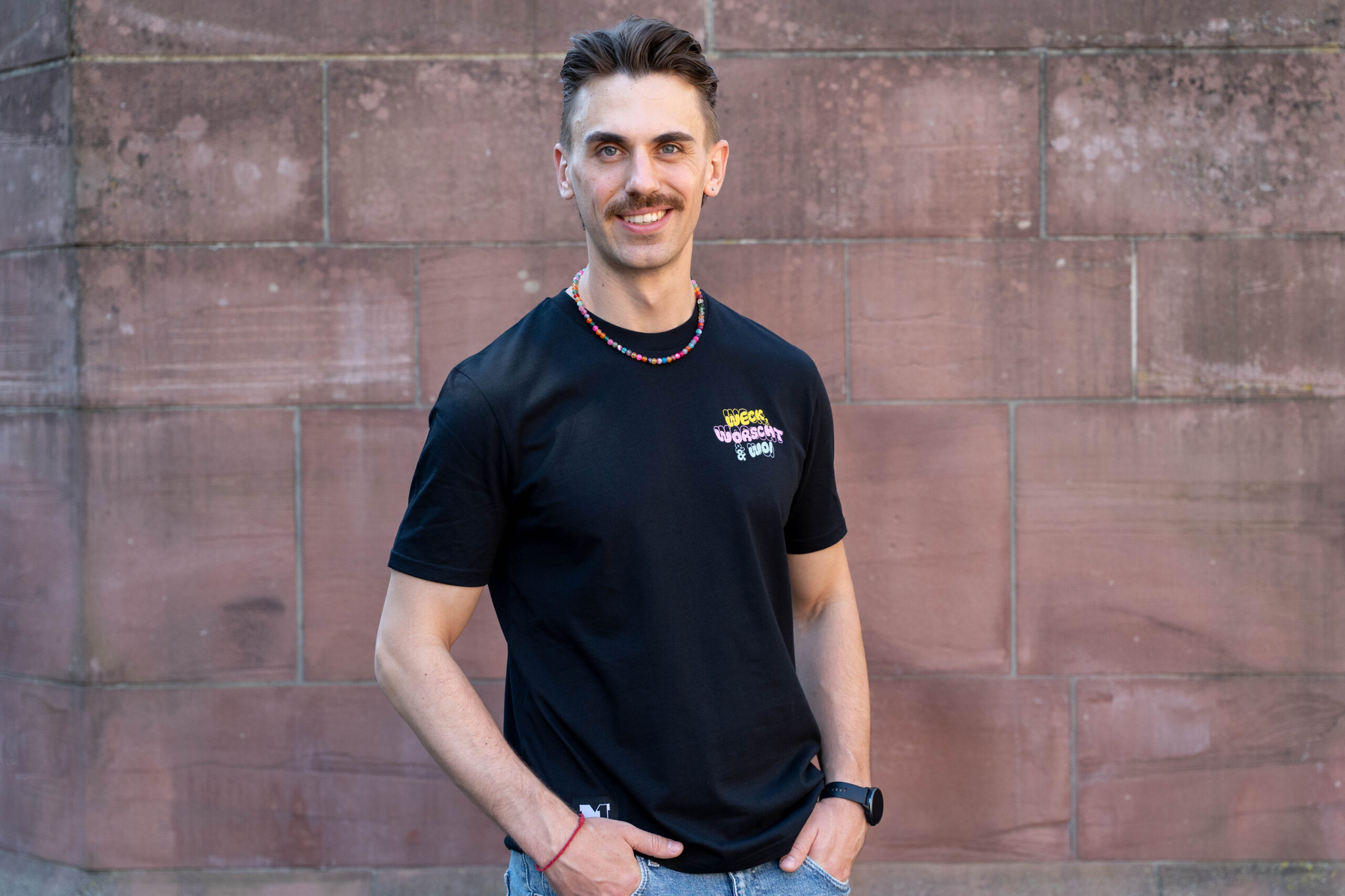 "Weck, Worscht un' Woi" - T-Shirt schwarz